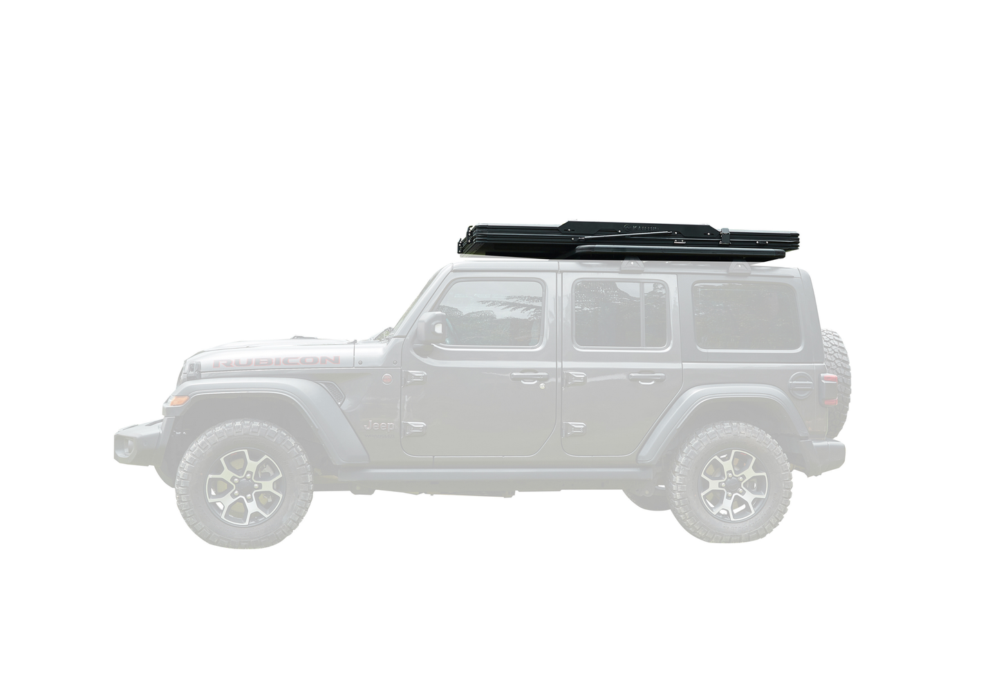 Tente de toit rigide KP19PRO installée sur le toit d’un 4x4, vue latérale